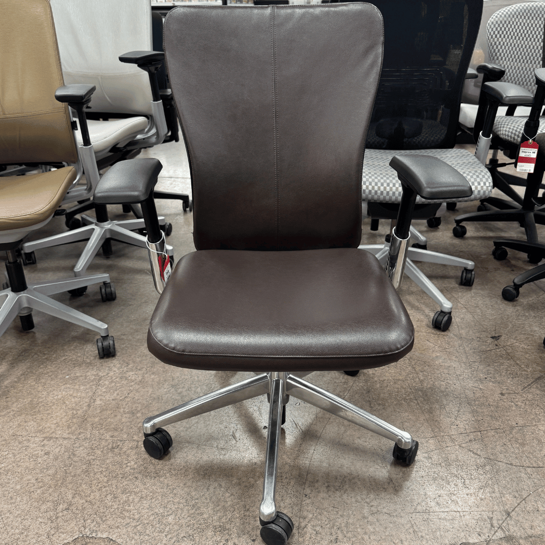 Haworth Zody Ergonomic Office Chair with Lumbar (Dark Brown Leather/ Polished Aluminum Frame) - Best Deal Office, TV, & Apple StoreLas_Vegas