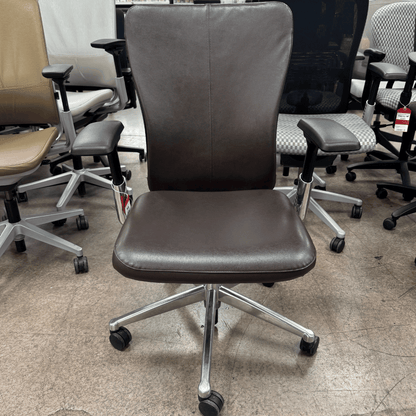 Haworth Zody Ergonomic Office Chair with Lumbar (Dark Brown Leather/ Polished Aluminum Frame) - Best Deal Office, TV, & Apple StoreLas_Vegas
