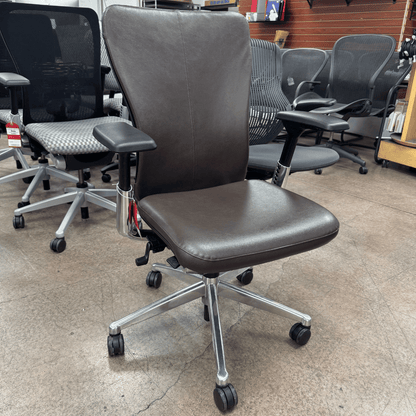 Haworth Zody Ergonomic Office Chair with Lumbar (Dark Brown Leather/ Polished Aluminum Frame) - Best Deal Office, TV, & Apple StoreLas_Vegas