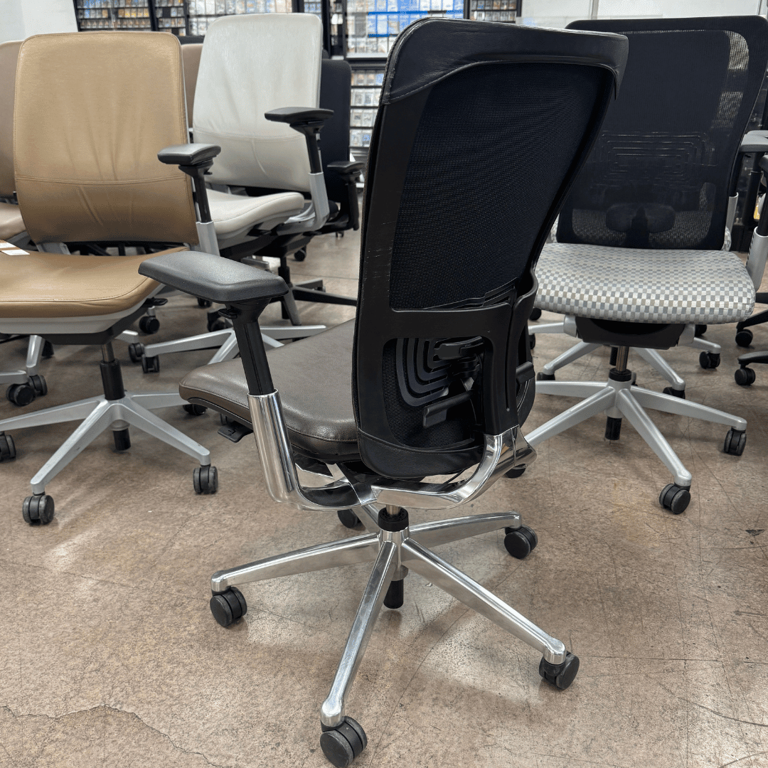 Haworth Zody Ergonomic Office Chair with Lumbar (Dark Brown Leather/ Polished Aluminum Frame) - Best Deal Office, TV, & Apple StoreLas_Vegas