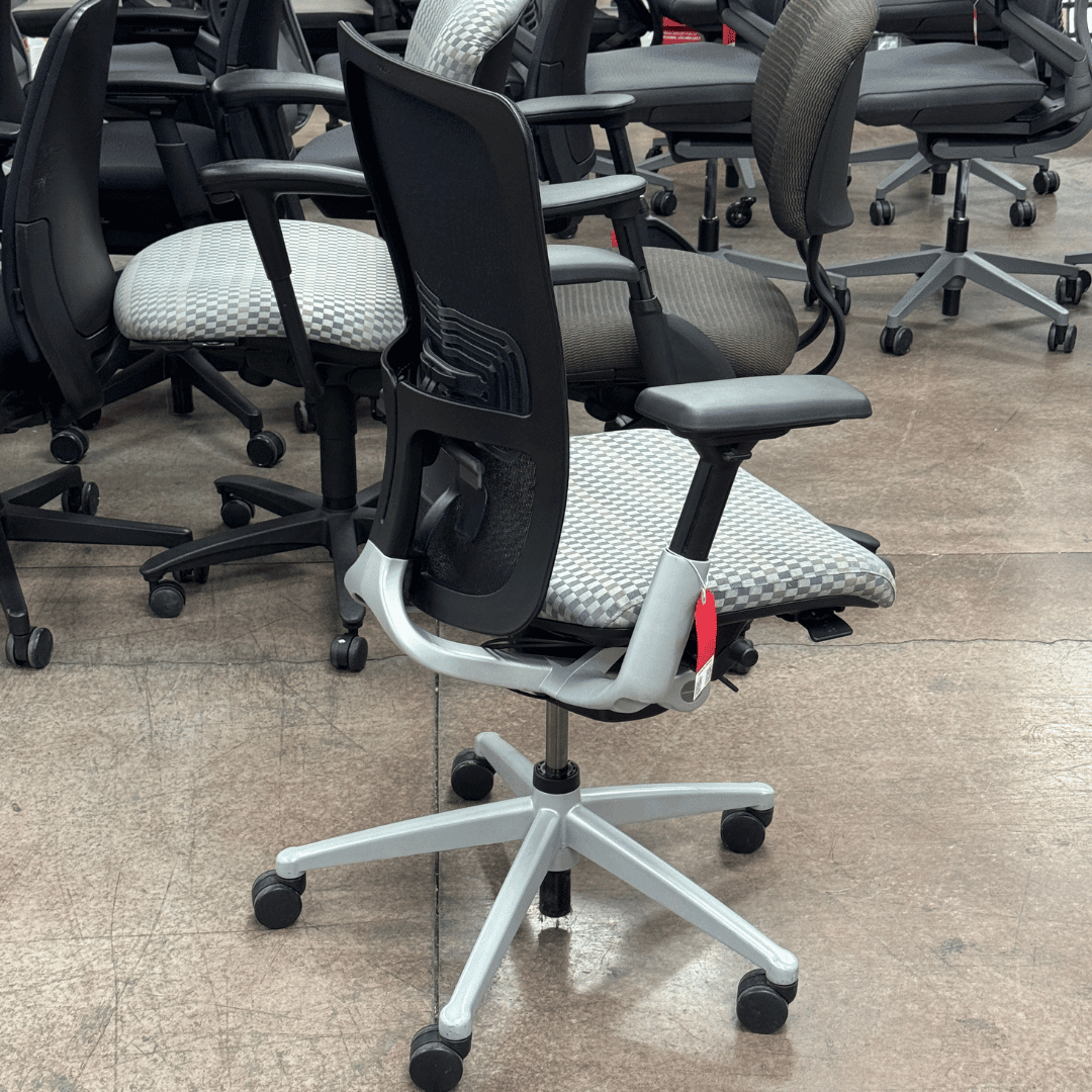 Haworth Zody Ergonomic Office Chair with Lumbar (Dark Gray Checkered Plaid/ Silver Frame) - Best Deal Office, TV, & Apple StoreLas_Vegas