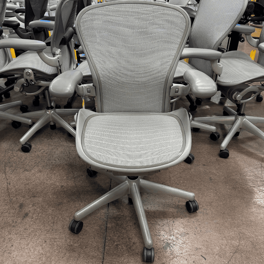 Herman Miller Aeron Office Chair Fully Adjustable (SIlver Tuxedo Mesh/ Titanium Frame) - Size B - Best Deal Office, TV, & Apple StoreLas_Vegas