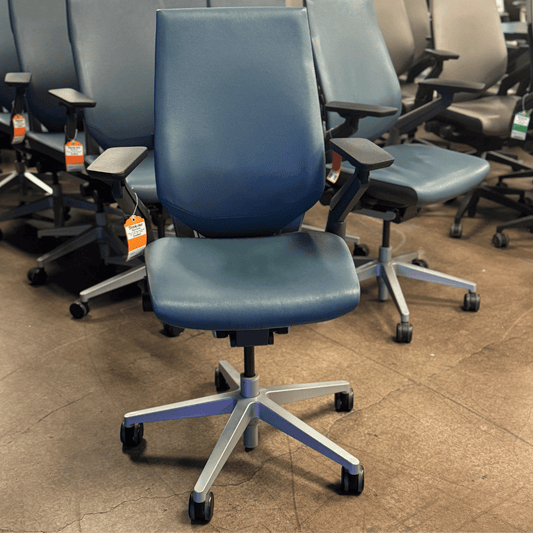 Steelcase Gesture Ergonomic Executive Office Chair with Adjustable Lumbar (Platinum Metallic/Cambridge Blue Elmo Soft Leather) - Best Deal Vegas Furniture & Apple StoreLas_Vegas